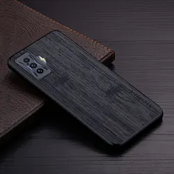 Luxury Bamboo Wood Pattern Leather Case for Xiaomi Redmi Gaming Phones (Black)