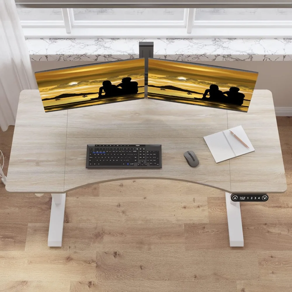 "height-adjustable 55" x 30" electric sit-stand desk with split surface for home office use"