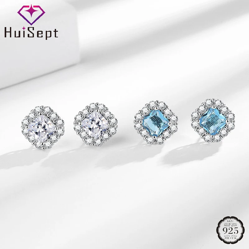 

HuiSept Charm Earrings with Zircon Gemstone 925 Silver Jewelry Accessories for Women Wedding Party Gift Stud Earring Wholesale