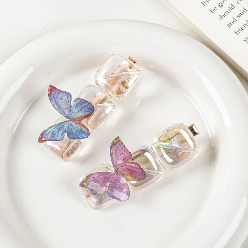 Creative Laser Butterfly Hairpin 2023 Korean Summer New Sweet Transparent Square Hair Clips Barrettes Hair Accessories for Women