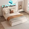 Queen Size Lift Up Storage Bed Frame with Adjustable Headboard, Charging Station, LED Lights, Wood Slats, Noise-Free 4