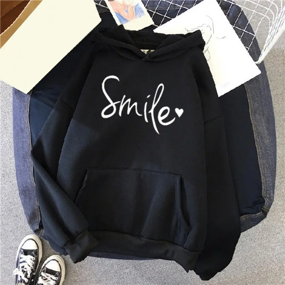 

Women Solid Color Hoodie Trendy Women's Lettered Loose Sweater with Soft Texture Warm Hoodie for Autumn Winter Fashion Elegant