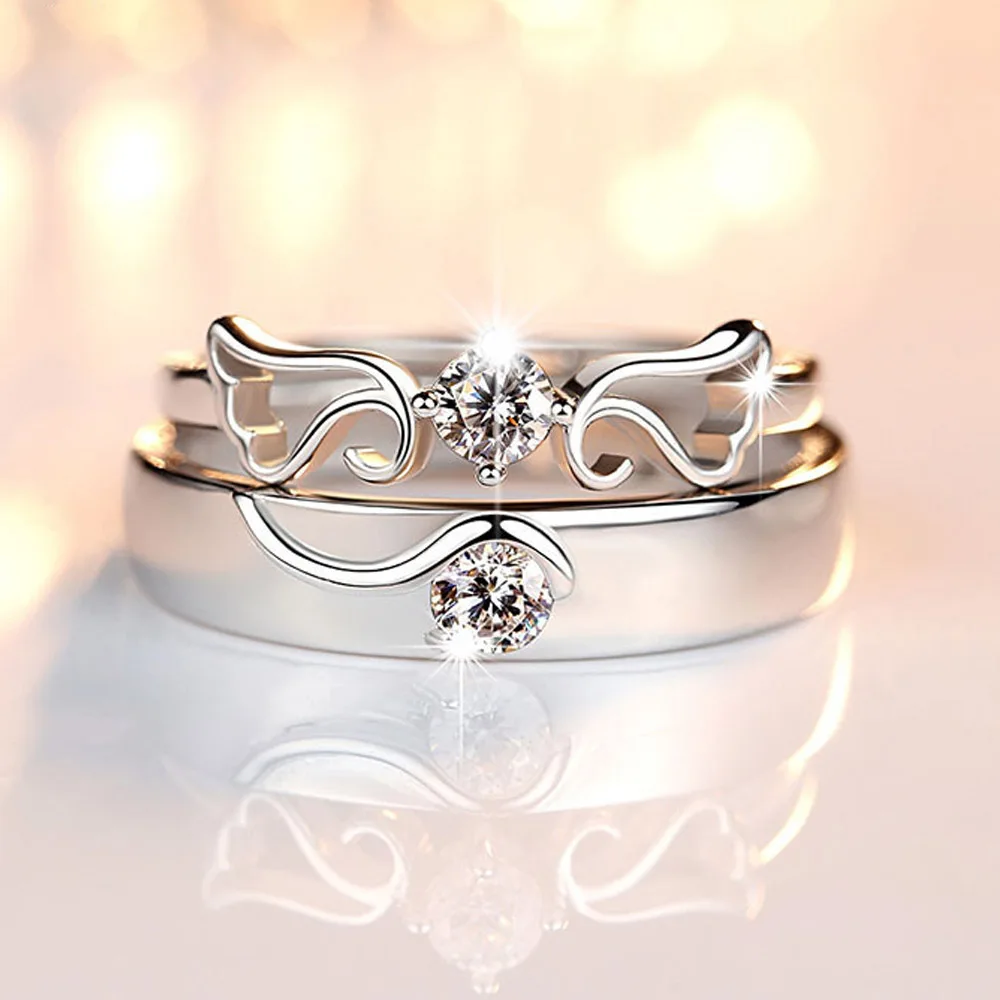 Couples Rings 2Pcs/Pair Copper Plated Platinum Resizeable Engagement Ring For Men Women