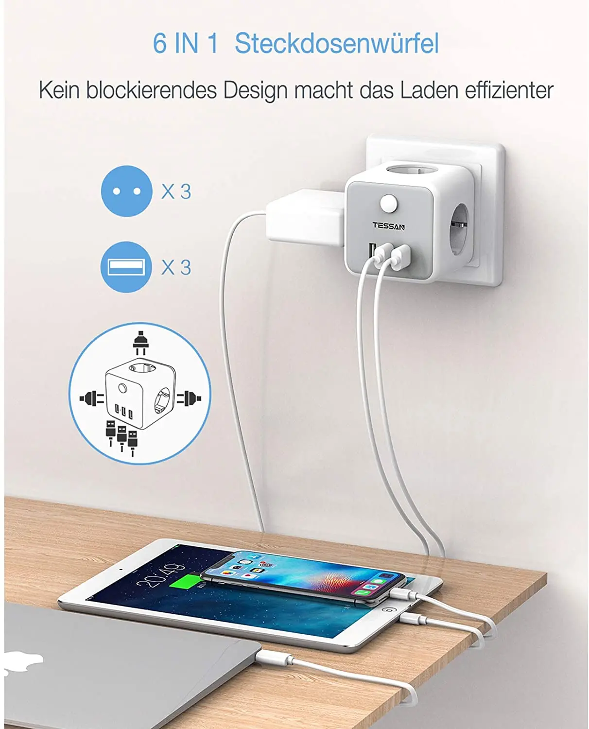 Tesan Power Strip Plugue da ue Extensão Soquete Cubo de Energia com Tomadas ca Portas Usb Casa Viagem Adaptador de Parede com Interruptor - Image 2
