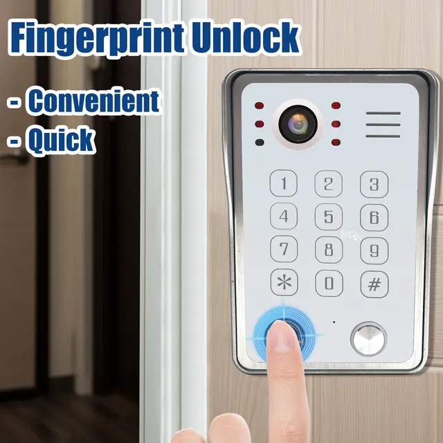 Fingerprint IC Card Password 3 in 1 Unlock Doorbell Video Intercom for Home 1080P 148° Wide View Security Protection 2