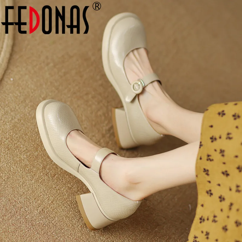

Женские туфли-лодочки с круглым носком FEDONAS, желтые туфли из натуральной кожи на толстых каблуках, повседневная обувь на весну-лето 2023