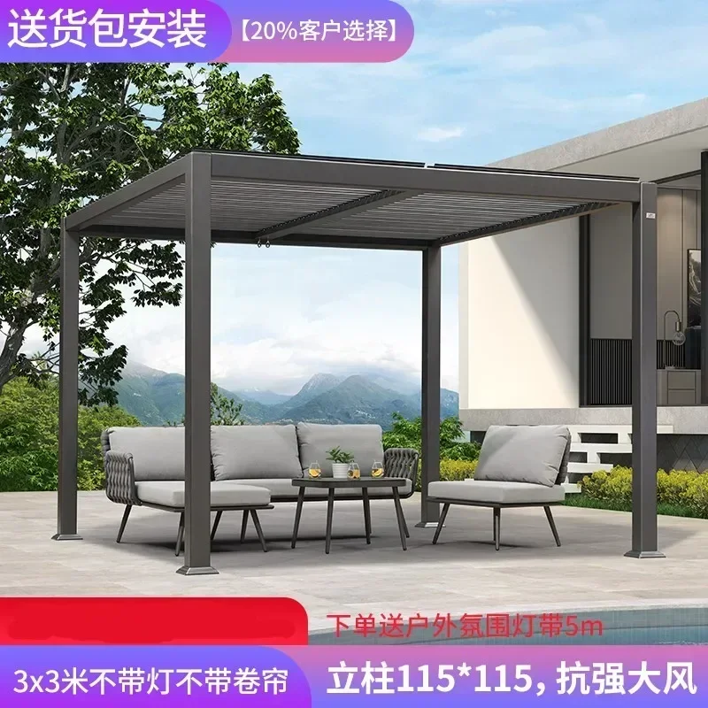 

Outdoor manual pergola motorized movable louver gazebos waterproof windproof garden pergola with led lights