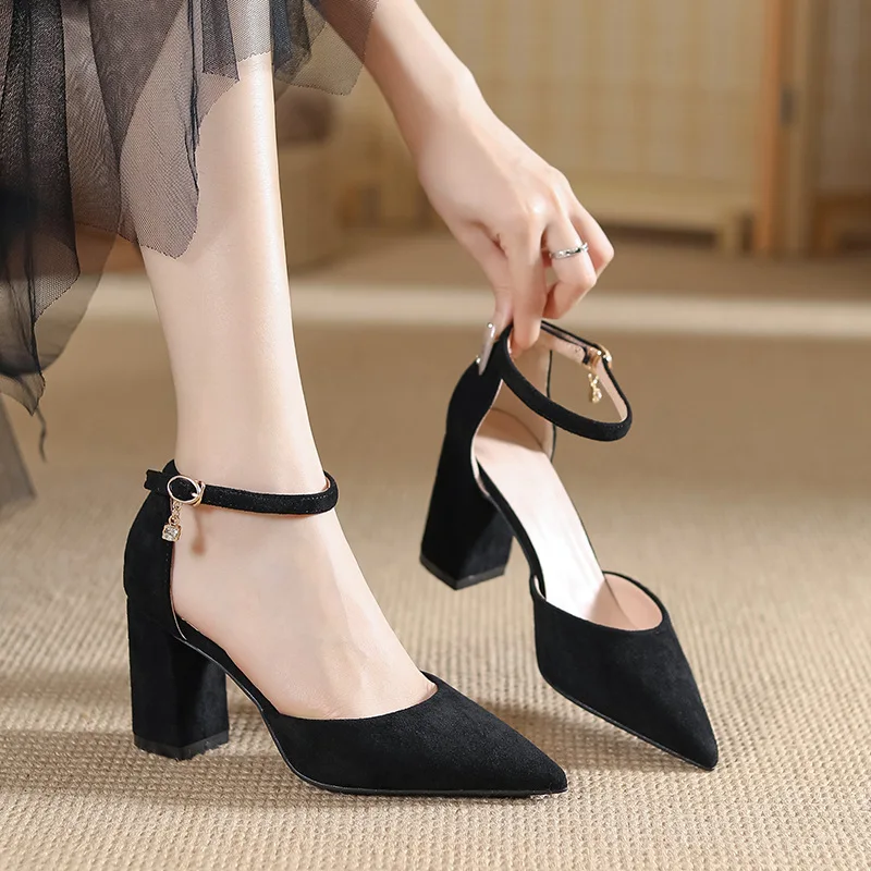 Heel Sandals Black High Heel Pumps With Ankle Strap Size 30-44