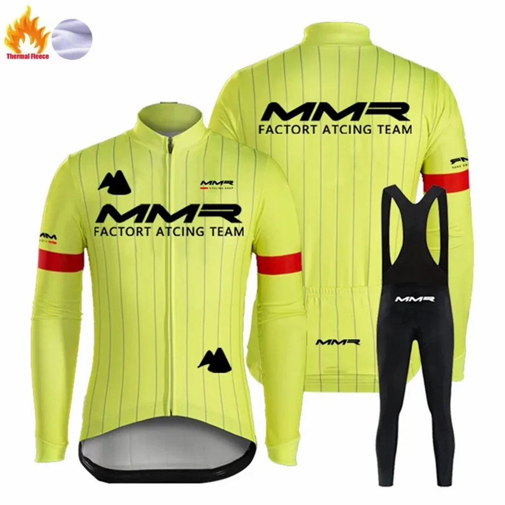 

MMR Bicycle Clothing Winter Thermal Fleece Cycling Jersey Long Sleeve Sets Cashmere Wool Cycle Jackets Bib Tights Road Uniform