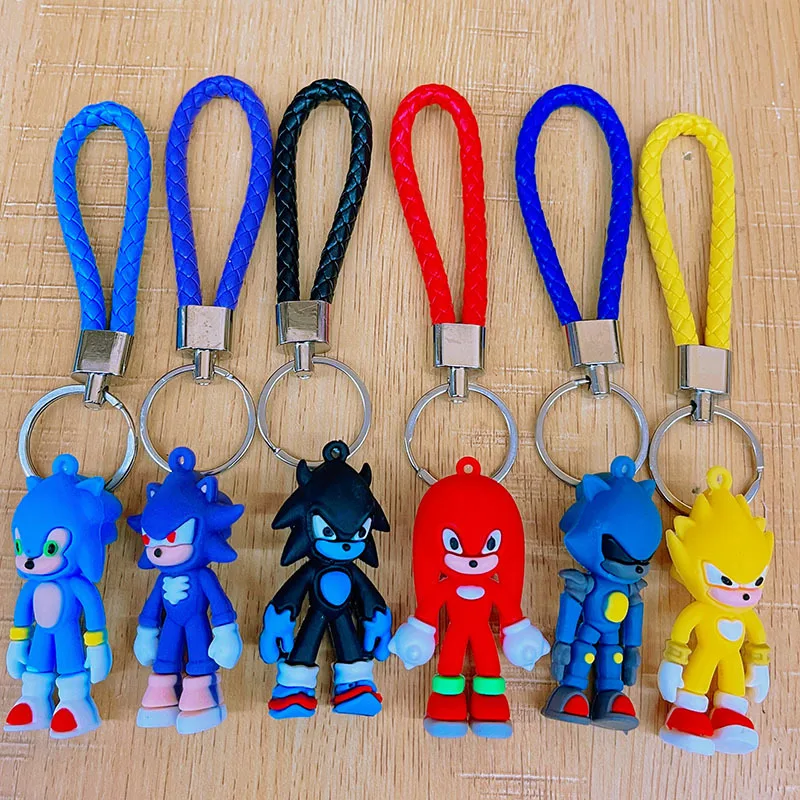 Llaveros de Sonic, llaveros de dibujos animados aleatorios, bolsa de PVC, accesorios colgantes, juguetes lindos Kawaii para niños, regalos de cumpleaños para niños