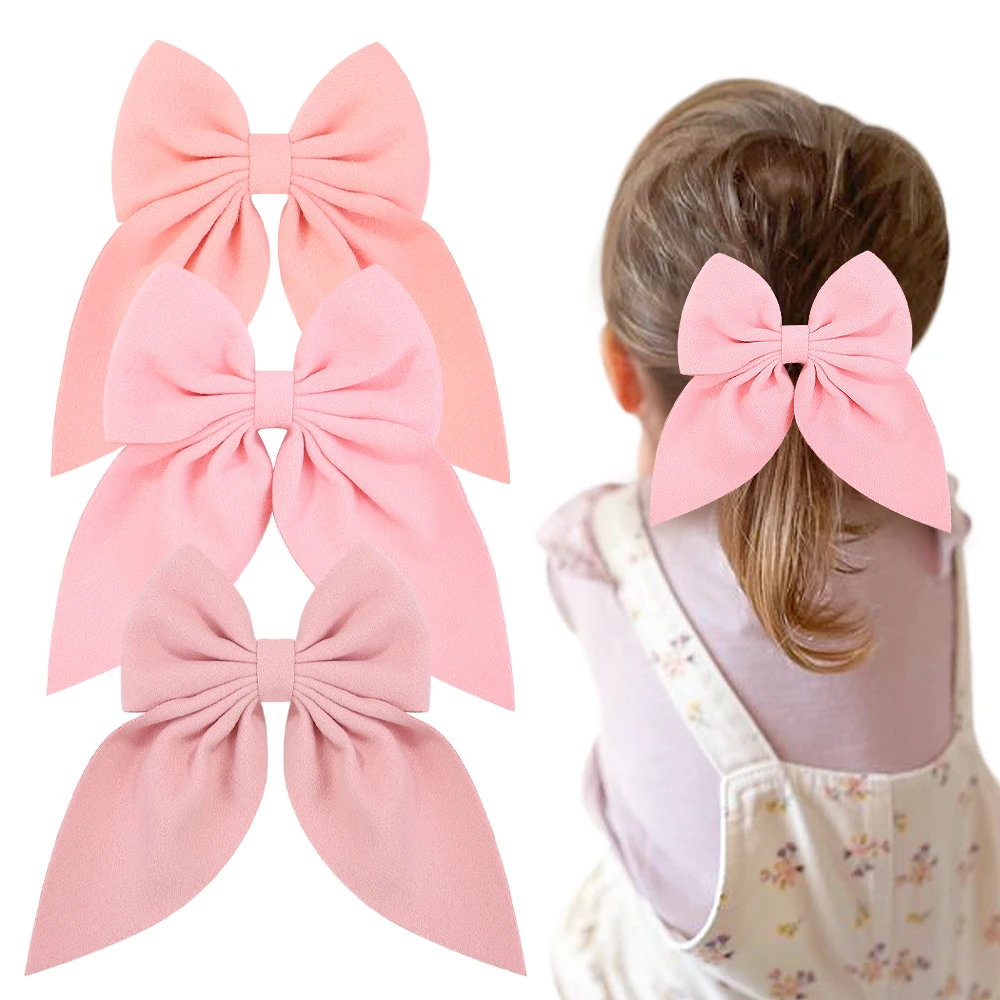 

Pink 6Inch New Sweet Solid Bowknot Hair Clips Gilrs Big Hairpins Ribbon Batterfly Barrettes Duck Bill Clip Baby Hair Accessories