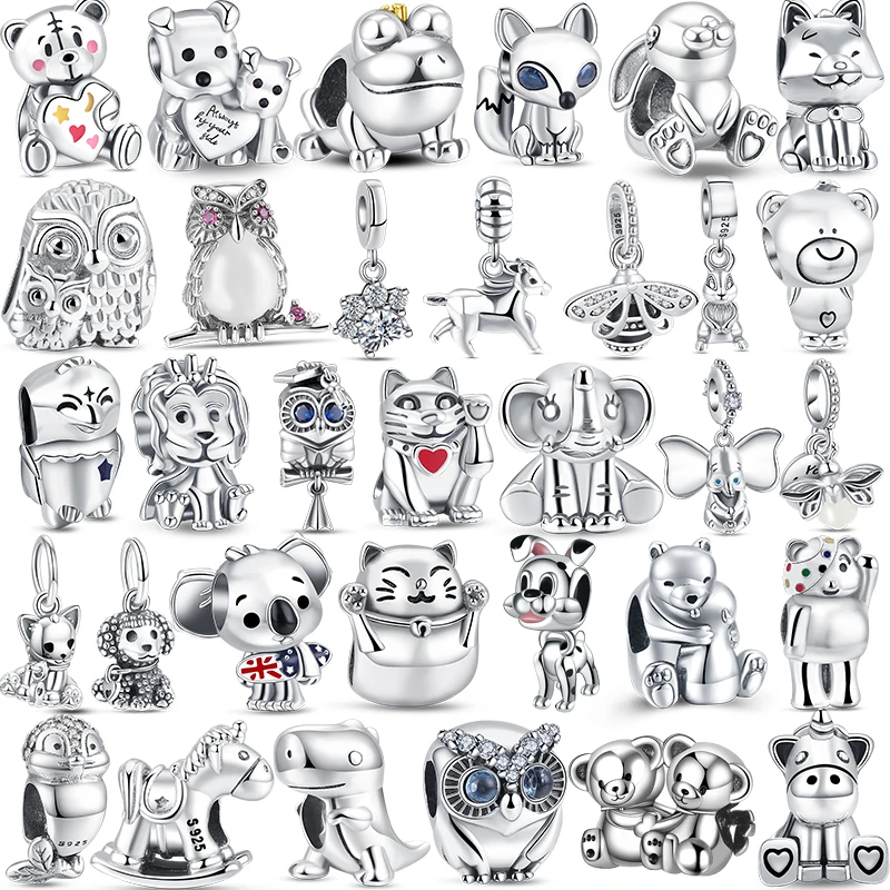 Authentic 925 Sterling Silver Charm Beads Frog Owl Firefly Bear Horse Fit Original Pandora Bracelet Jewelry Pendants Wholesale