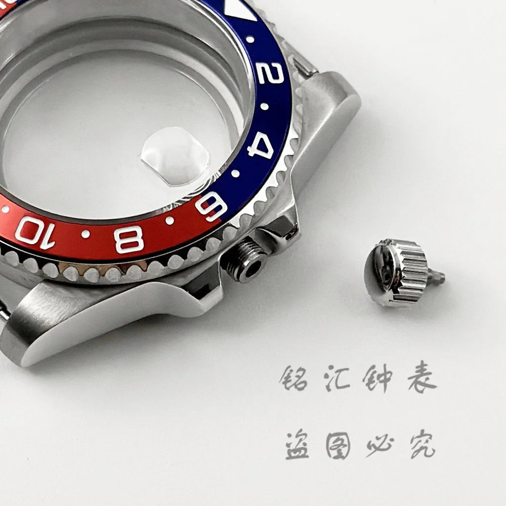 High-Quality 40MM GMT Watch Case with Aluminum Bezel, Stainless Steel Finish