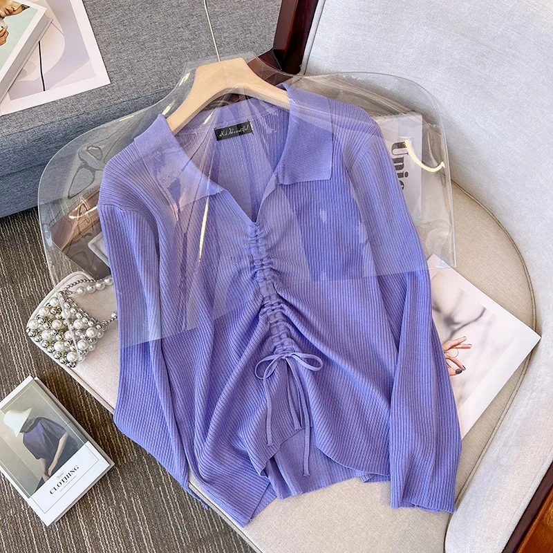 

Casual Knit Sweater Pullover Women Basic Polo Collar Long Sleeve Loose Fit Female Autumn Winter Jumpers Top Y2K Vintage Clothes