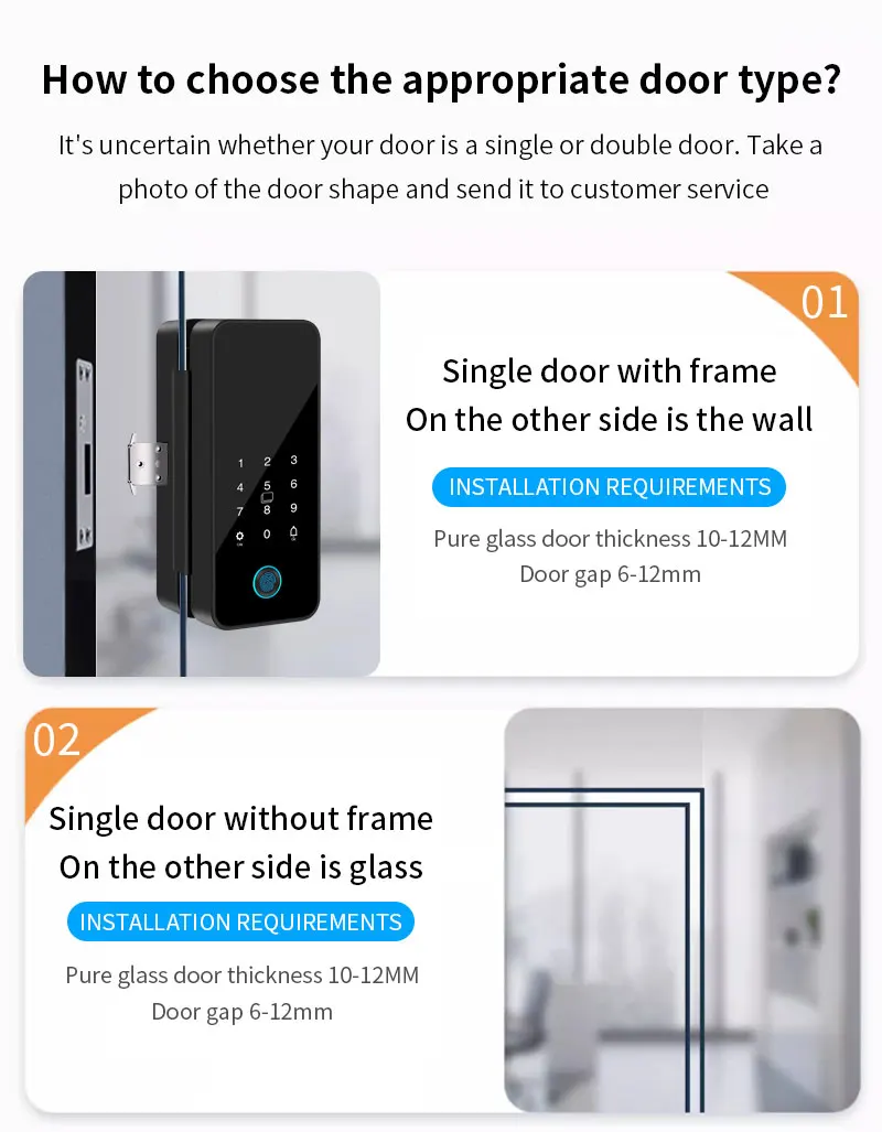 Tuya Bluetooth Biometric Glass Door Smart Lock Fingerprint Password Card Electro