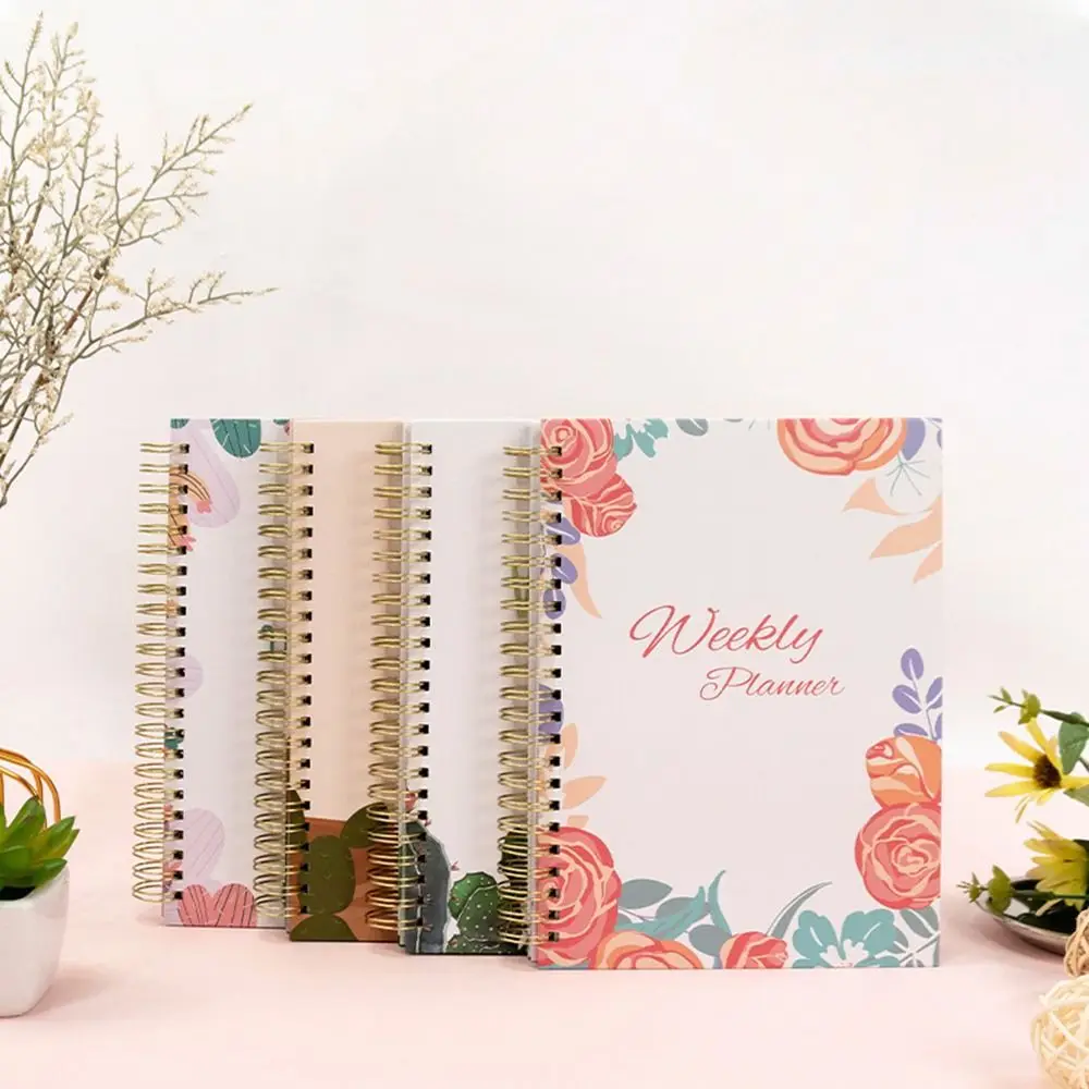 

Abstract Botanical Weekly Planner Notebook Easily Organize Tasks Wirebound Undated Agenda Diary Retro Coil Calendar Index