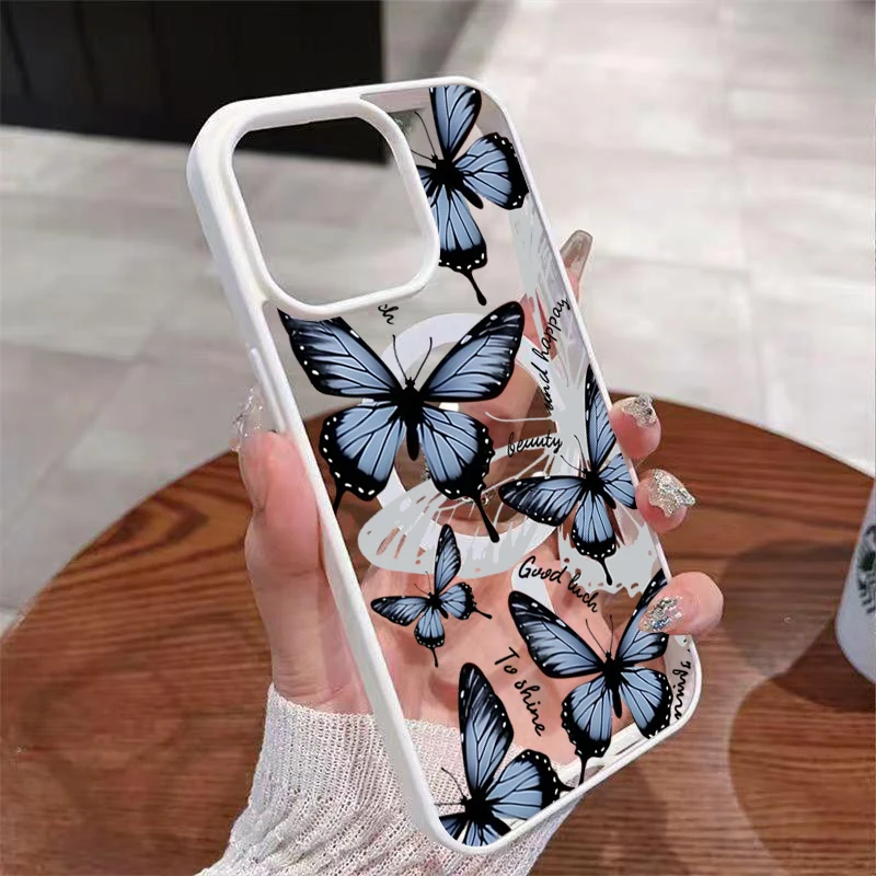Butterfly Magnetic Transparent Shockproof Phone Case - Wireless Charging Compatible Cover