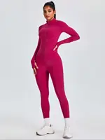 Fitfemme Two-piece Set Women's Solid Zip UpMock Neck Sports Jacket & HighWaist Leggings Set, SportyBreathable Quick Drying