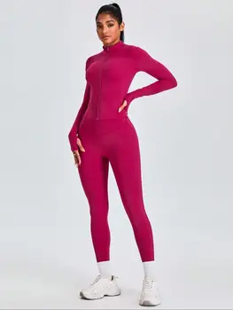 “Camille” Enticing Zippered Jacket and High Waist Leggings Activewear Set