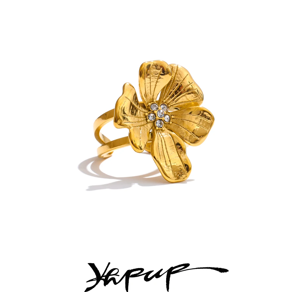 Yhpup Womens Adjustable Golden Flower Ring