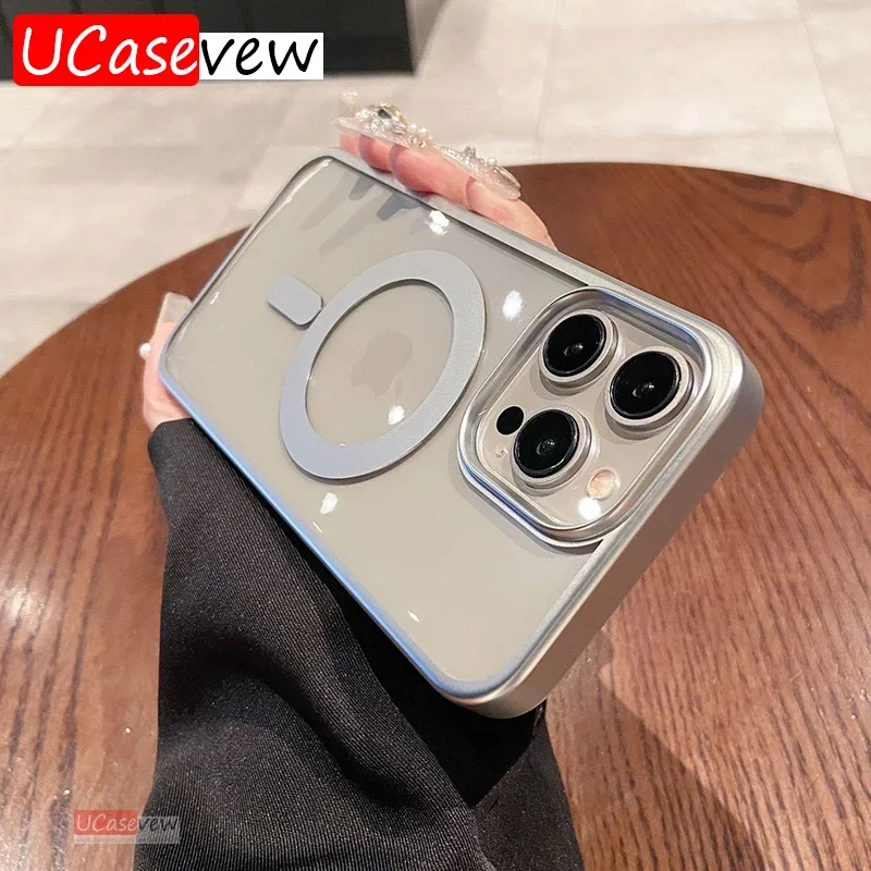 Custodia Magnetica Color Titanio Opaco Per Iphone 15 Pro 15 Plus Placcatura Morbida Trasparente Per Cover Per Iphone 15 Pro Maxmagsafe