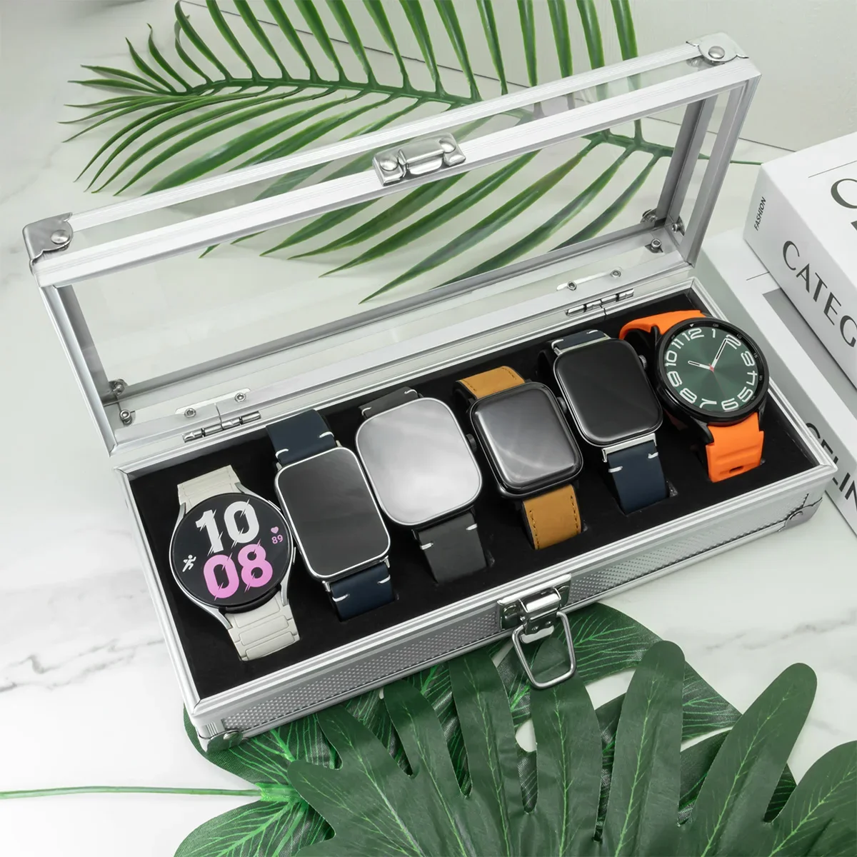 Watch Storage Box Useful Aluminium Watches Box 12 Grid Slots Jewelry Watches Display Storage Square Case Suede Inside Rectangle Holder