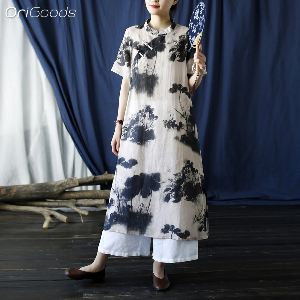 

Оригинальное новое китайское платье Qipao, женское винтажное летнее платье 2024, женское элегантное традиционное китайское платье с принтом X056