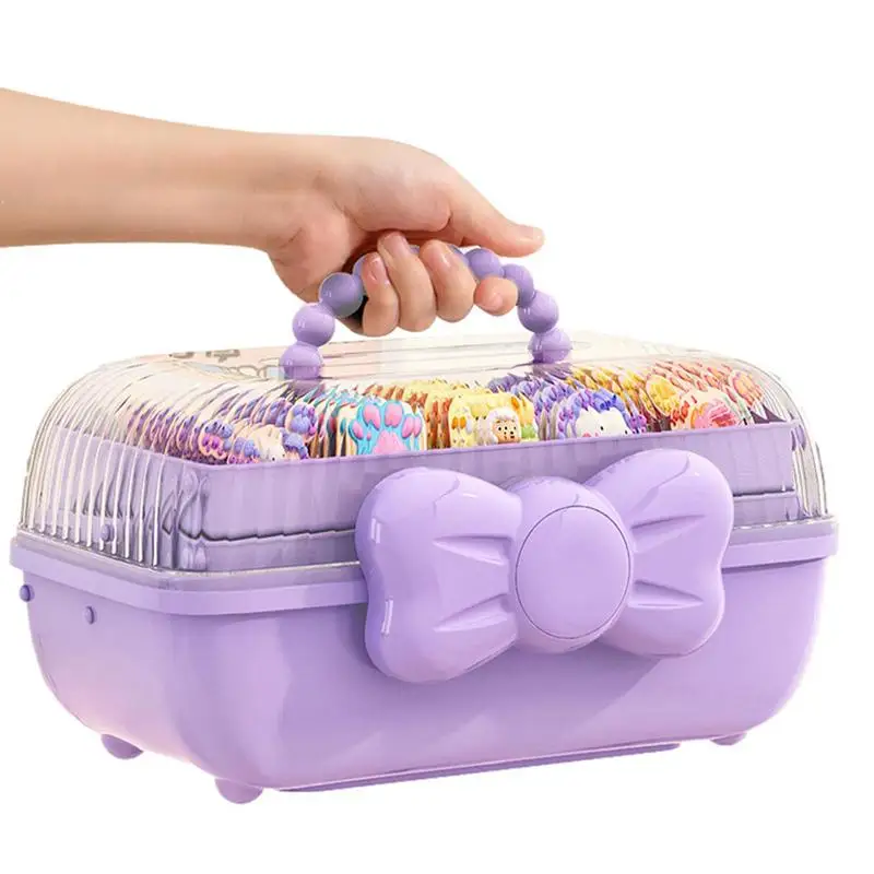 Hair Accessories Organizer Box Girls Hair Bows Storage Box With Handle Three-Layer Organizer For Nail Hair Accessories Makeup