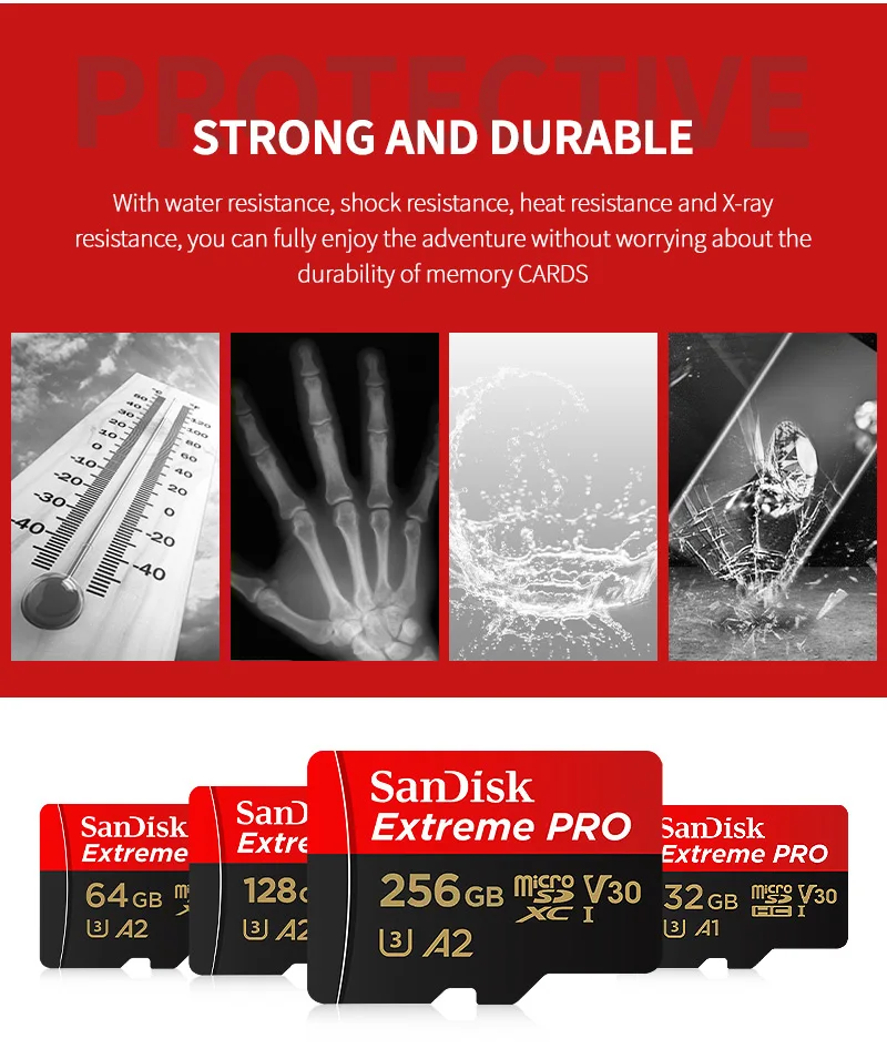 SanDisk Extreme PRO MicroSDXC UHS-I Speicherkarte V30 A2 Micro SD-Karte 32GB 64GB 128GB 256GB 512GB 1TB Bis zu 200Mb/s Flash TF-Karte – Detail 6