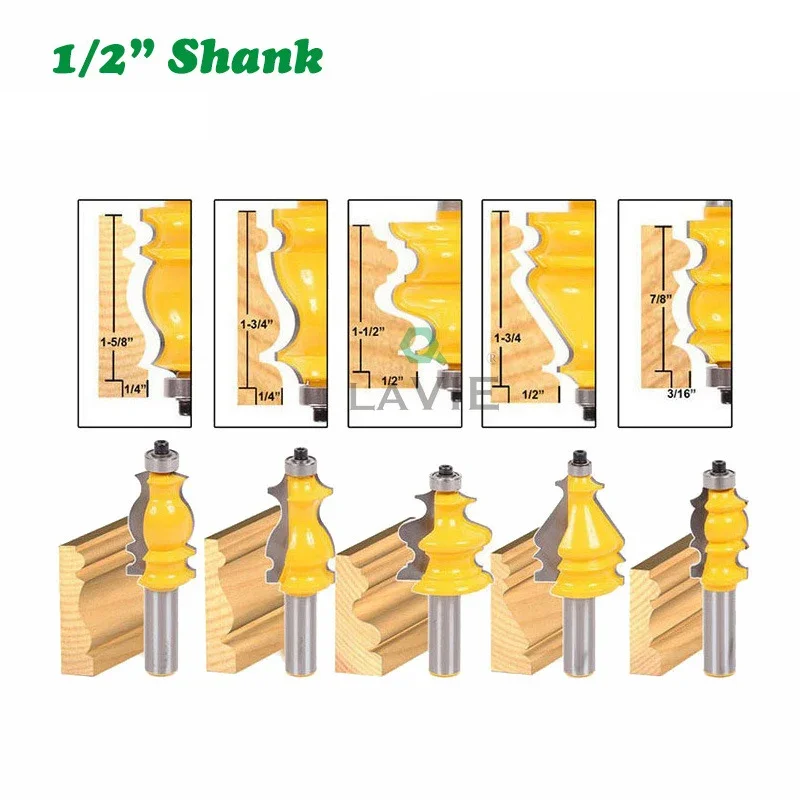 5 Pz/Set 1/2 "12.7Mm Fresa Con Gambo Intaglio Del Legno Set Di Linee Cnc Involucro E Base Modanatura Fresa Per La Lavorazione Del Legno Fresa