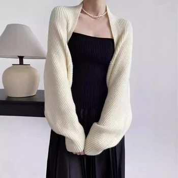 Knitted Solid Color Shawl With Sleeves Multi-Functional Cardigan,Fashion Scarf Sunshield Neck Warmer For Daily Wear For Dress 1