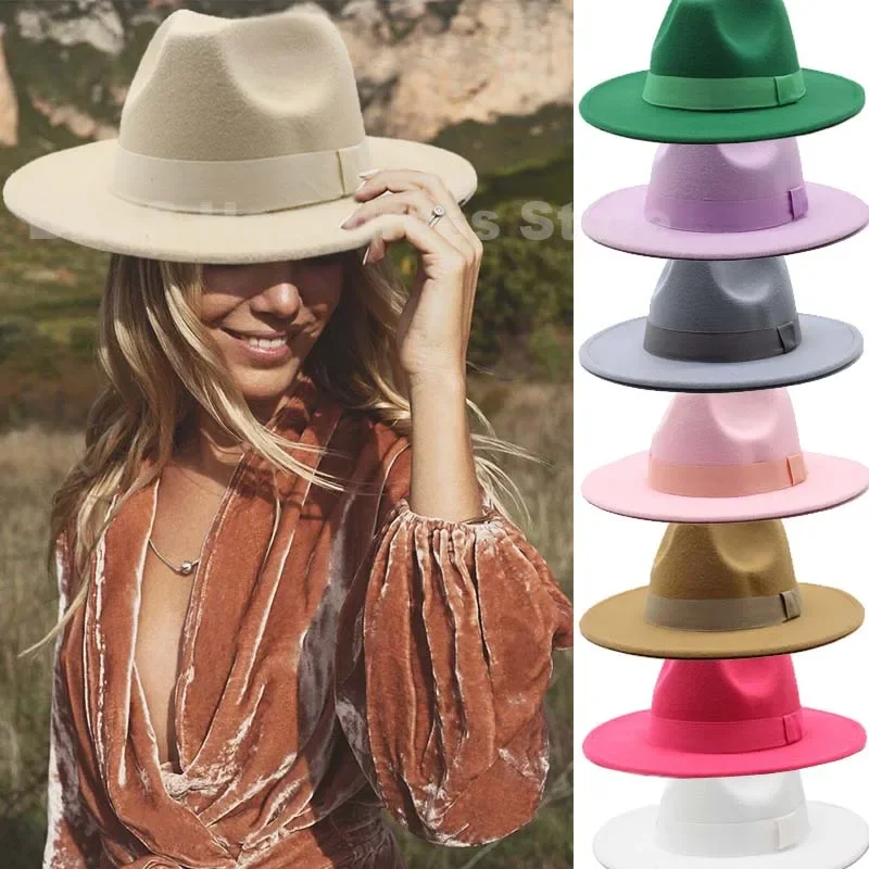 

Fedora Hat Women Winter Hats for Women Ribbon Band Men's Hat Wide Brim Classic Beige Wedding Church Bowler New Formal Cap