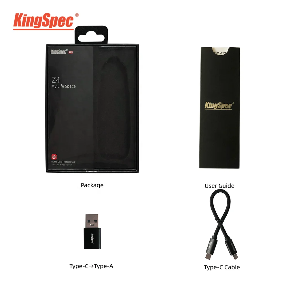 KingSpec ̴   ϵ ũ ̺, 256GB SSD, USB 3.1 Gen2 CŸ ̽, ޴