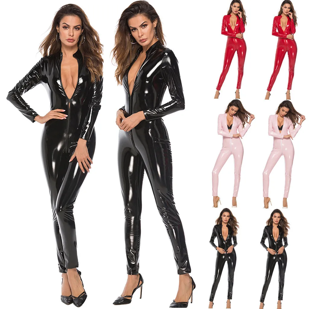 

Women Leather Sexy Lingerie Leather Sexy Bodysuit Siamese Sexy Sleepwear Exotic Costumes Agent Uniform lenceria femenina