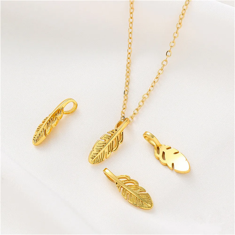 18K sand gold feather pendant diy accessories pendant charm handmade bracelet chain necklace jewelry materials