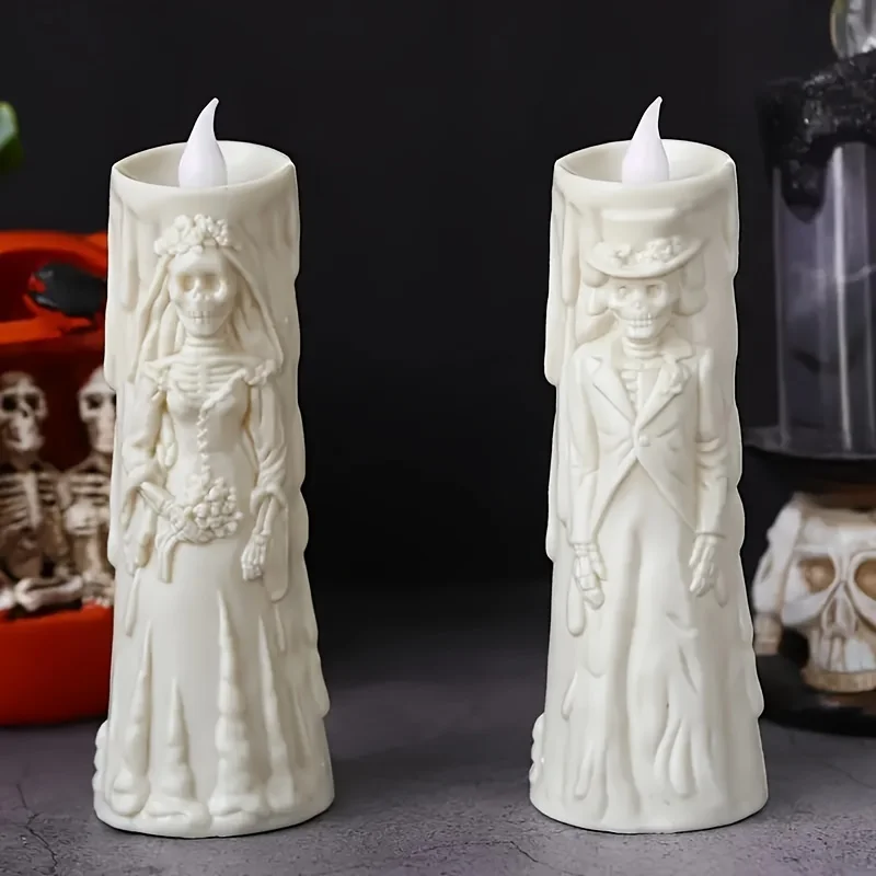 Halloween Skeleton Lamp LED Luminous Candle Horror Decoration Prop Ghost Groom Bride Couple Lamp Ornament Halloween Decor 2