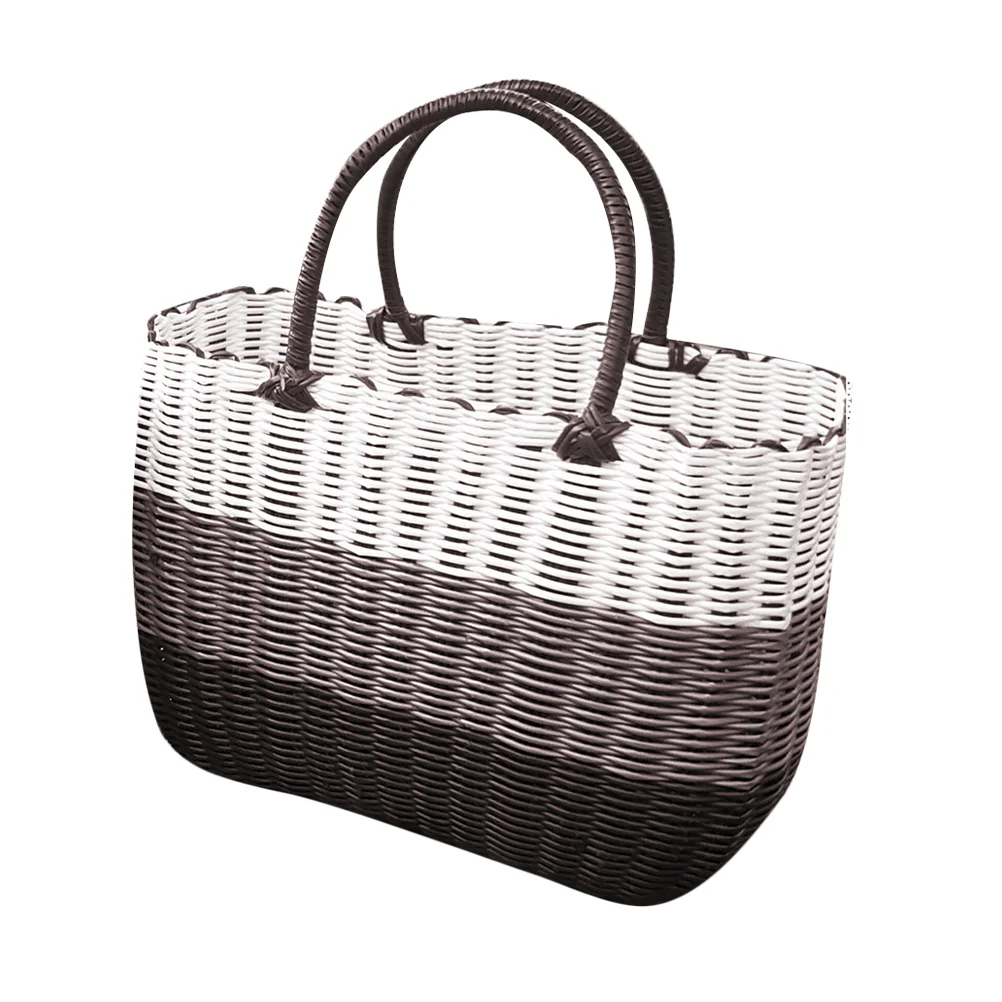 

African Market Basket Woven Straw Handle Grocery Bag Shopping Vegetable Tote Home Outdoor