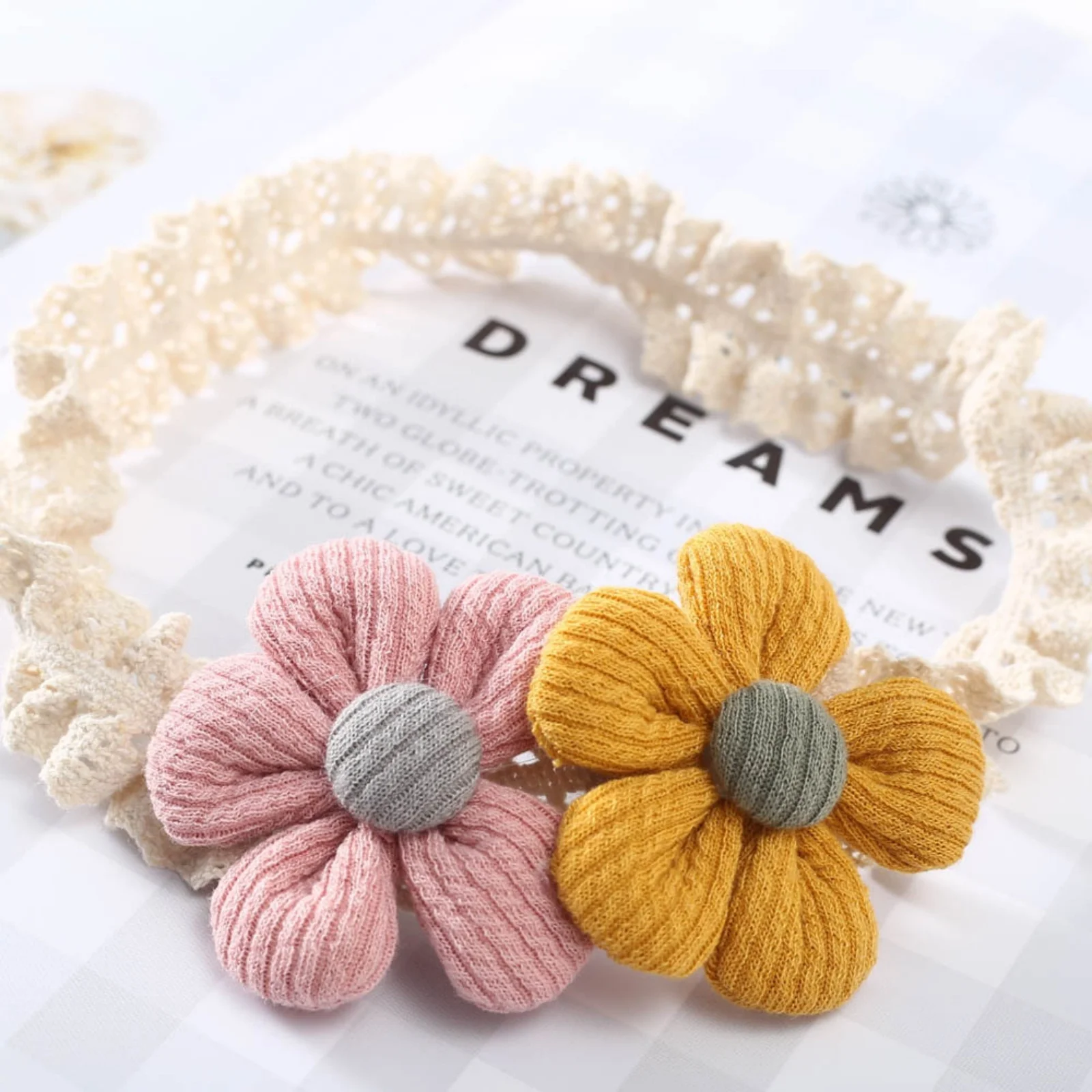1PC Adorable Infant Headband: 0 - 6Y Double Knit Flower with Lace, Sweet Accessory for Baby Girls, Ideal for Parties & Outings