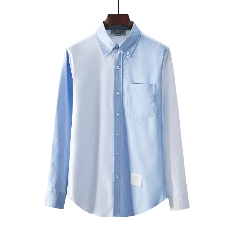 

2024 New TB Shirt Men Summer Leisure Slim Fit Long sleeved Polo Collar Shirt Cotton White Blue Splicing Shirt Brand Clothing