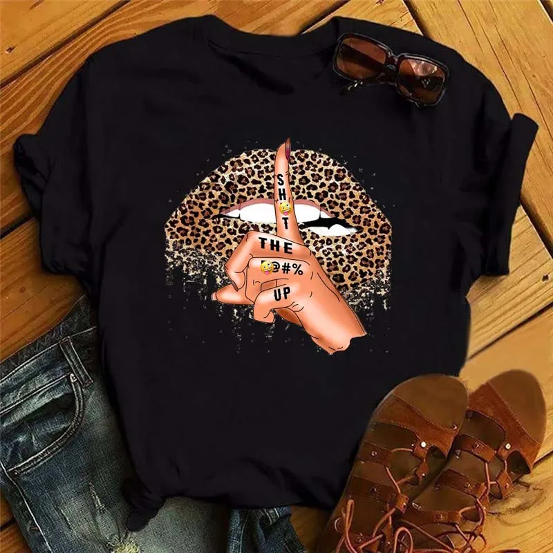 Women Summer Short Sleeve Tshirts Fashion Red Lips Finger Print Ladies T-shirts Top Cartoon Womens Graphic Tees T-Shirts S0b189e67ba8e410d98c8b35add7cd002D