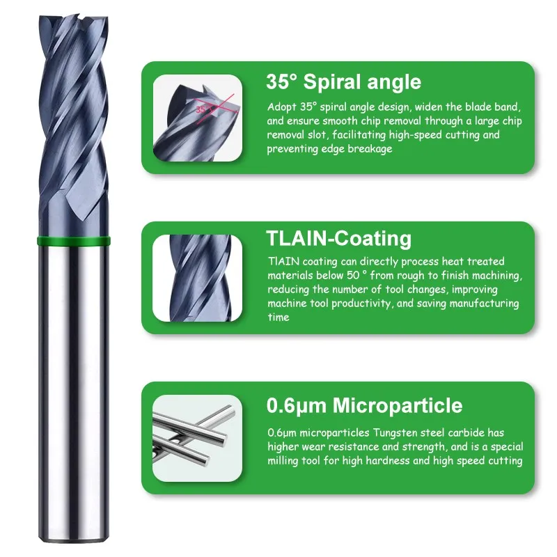 HRC70 4-Flute Tungsten Steel Carbide Milling Cutter with Nano Coating