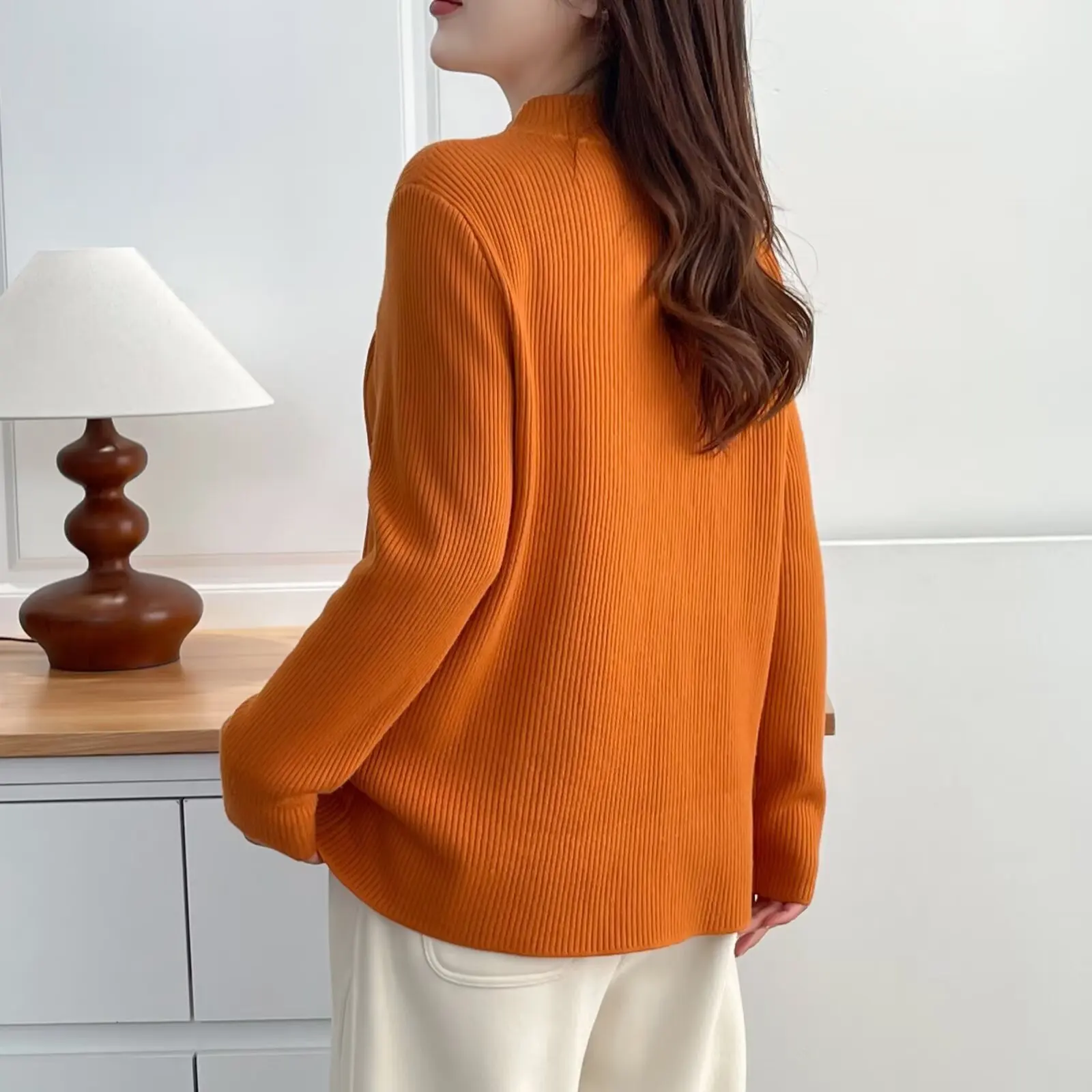 XXXXL Fashion Plus Size Woman Clothing Sweaters New Winter Style Elegant Fleece Mock Neck Knitted Inner Jersey 2074