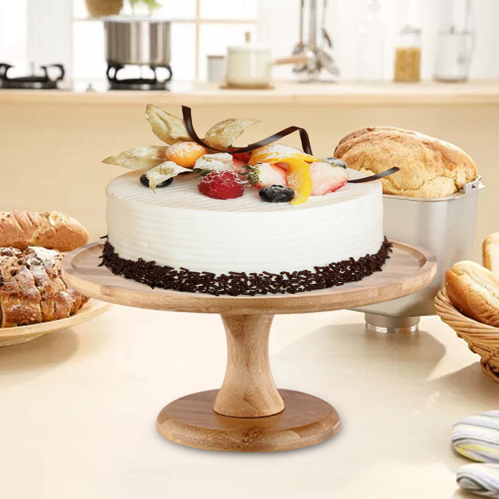 Wood Cake Stand Pedestal Dessert Round Holder Wedding Party Birthday Small Cupcake Tall Table Bases Plates Display