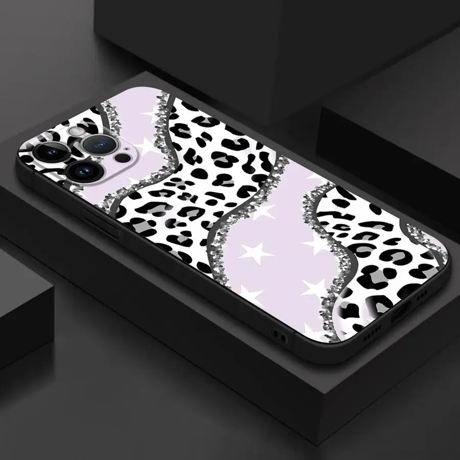 Luxury Pink Bow Leopard Design Phone Case - Stylish Black Soft Cover
