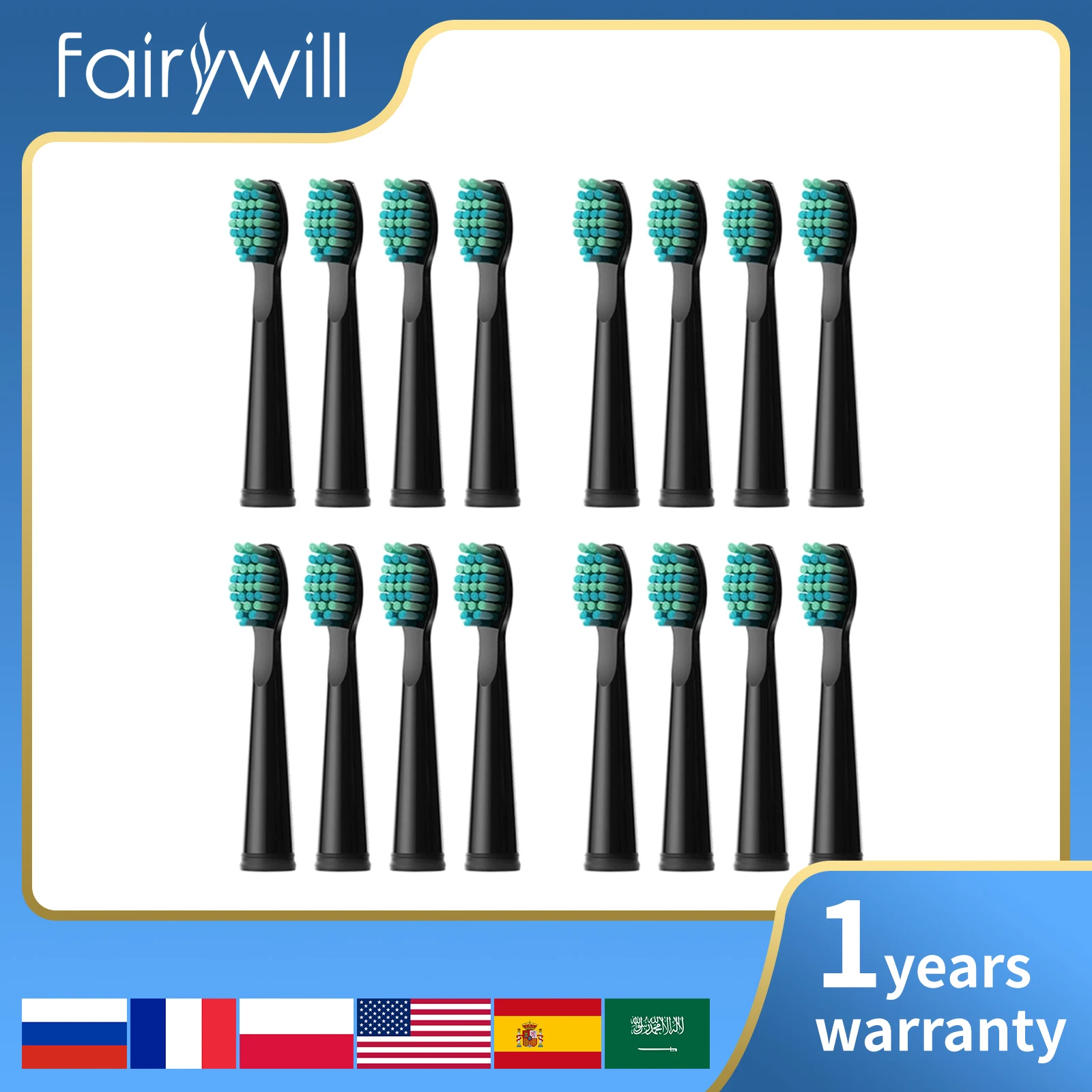 2023 Fairywill 칫솔 교체 헤드 4Pcs 8 Pcs 16 Pcs 전동 칫솔 세트..
