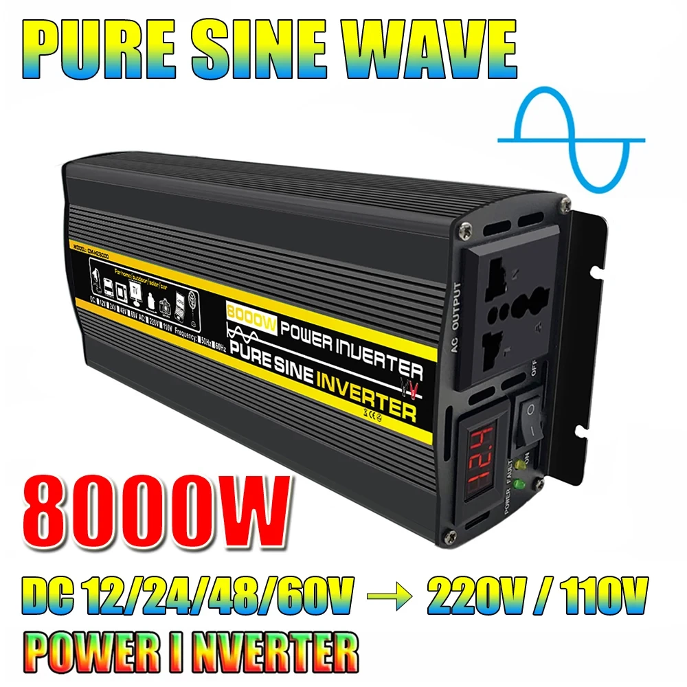 

Pure Sine Wave Inverter 8000/6000/4000/3000W Voltage Transformer Power Converter Solar Inverter 12V/24V/48V/60V To AC 110V 220V