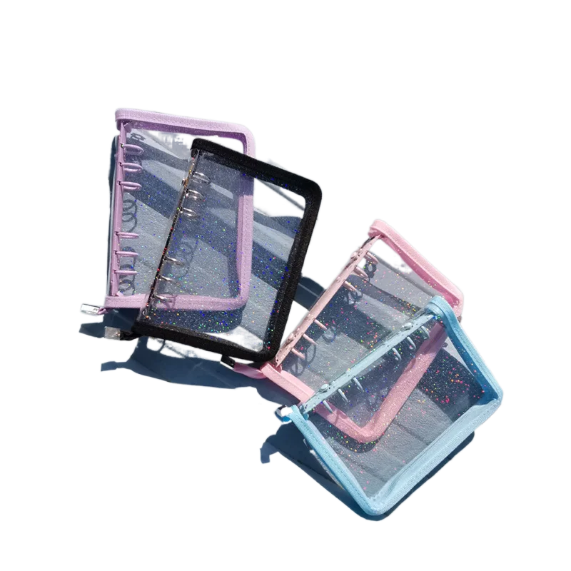 

Colorful Zip Bag Glitter Transparent Loose Leaf Binder Notebook Cover Inner Pages Note Book Planner Office Stationery Supplies