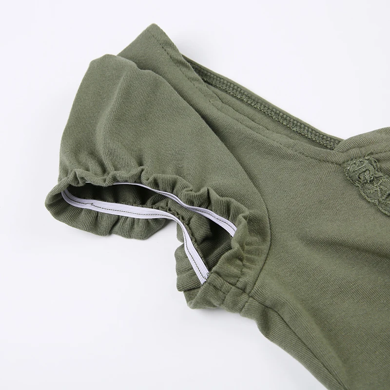 Camiseta corta verde vintage para mujer, con volantes, cuello cuadrado Y2K, estilo grunge, camiseta sexy y elegante de manga corta, ropa de calle