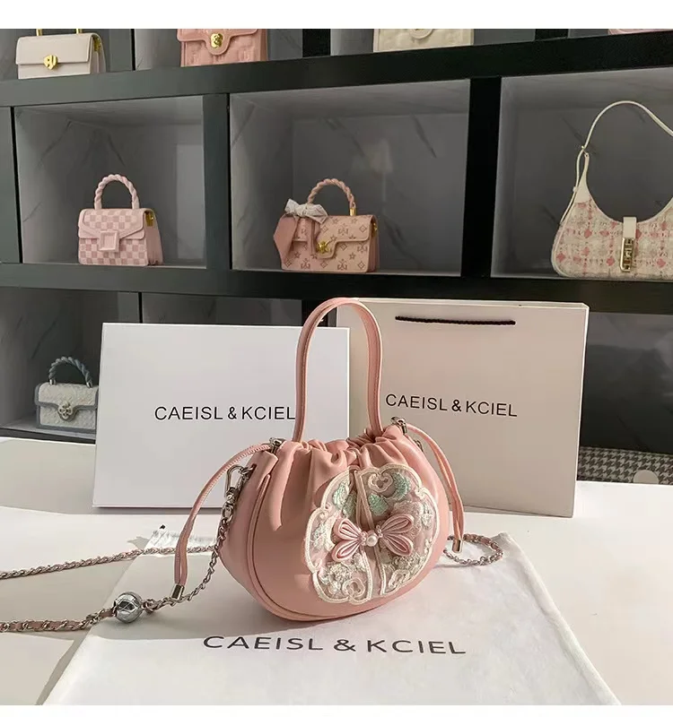 High Quality Textured Leather Embroidery Hobo Bag Pearl Beaded Women Fashion Handbag Lady Purse Female Shoulder Crossbody Bag