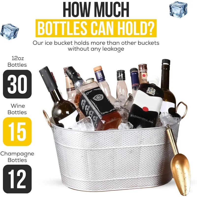 18&rdquo; Stainless Steel Beverage Tub-5 Gallon-Gold Handles & Shovel Included Holds 30 Bottles & Stays Cold for Hours Use